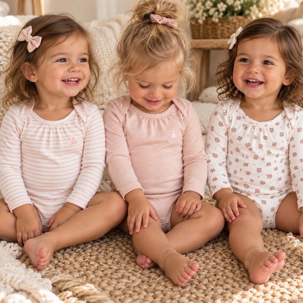 Baby Gap Long Sleeve Bodysuits Striped Pink/ Floral/White/ Lot of 3 12-18 Months
